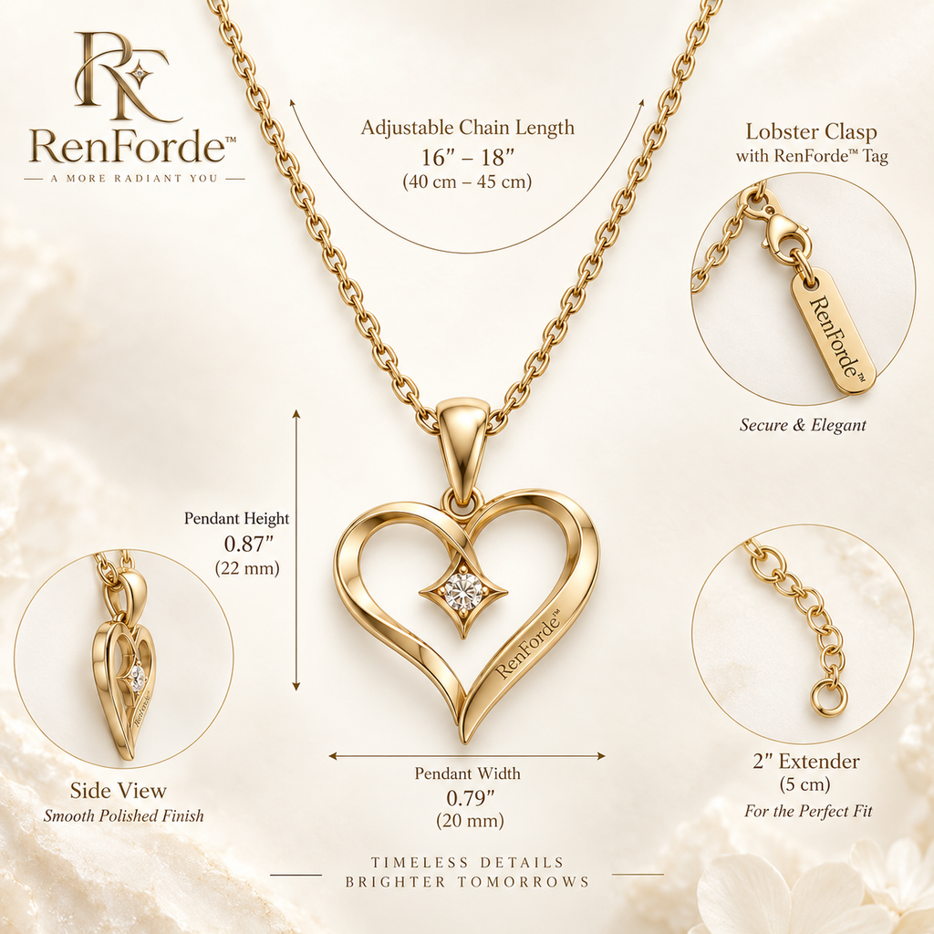 RenForde™ Everheart Pendant Necklace – Minimalist Heart Jewelry for Everyday Wear, Gifting & Special Moments