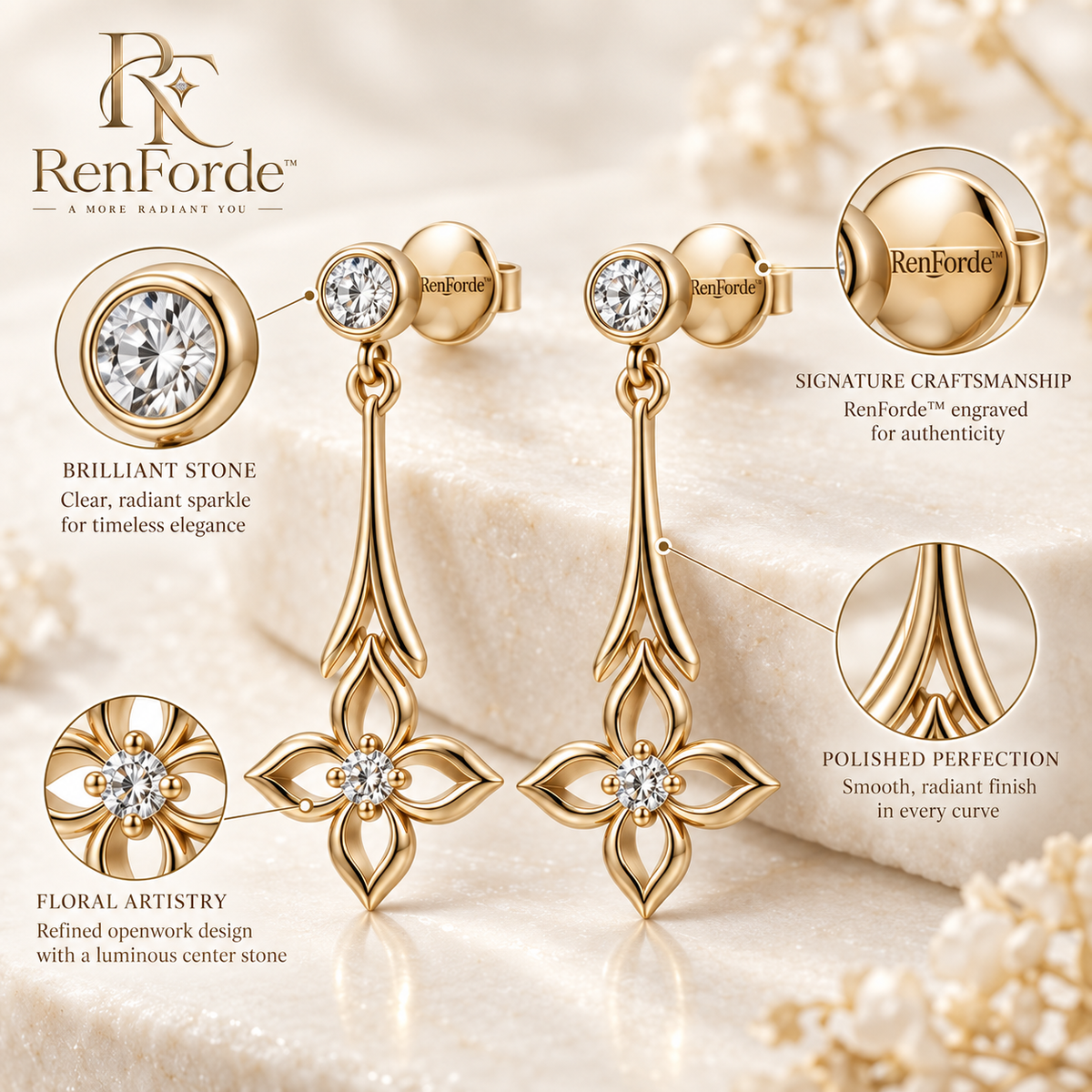 RenForde™ Cascade Drop Earrings – Elegant Lightweight Dangle Earrings for Everyday Wear, Evening Styling & Gifting