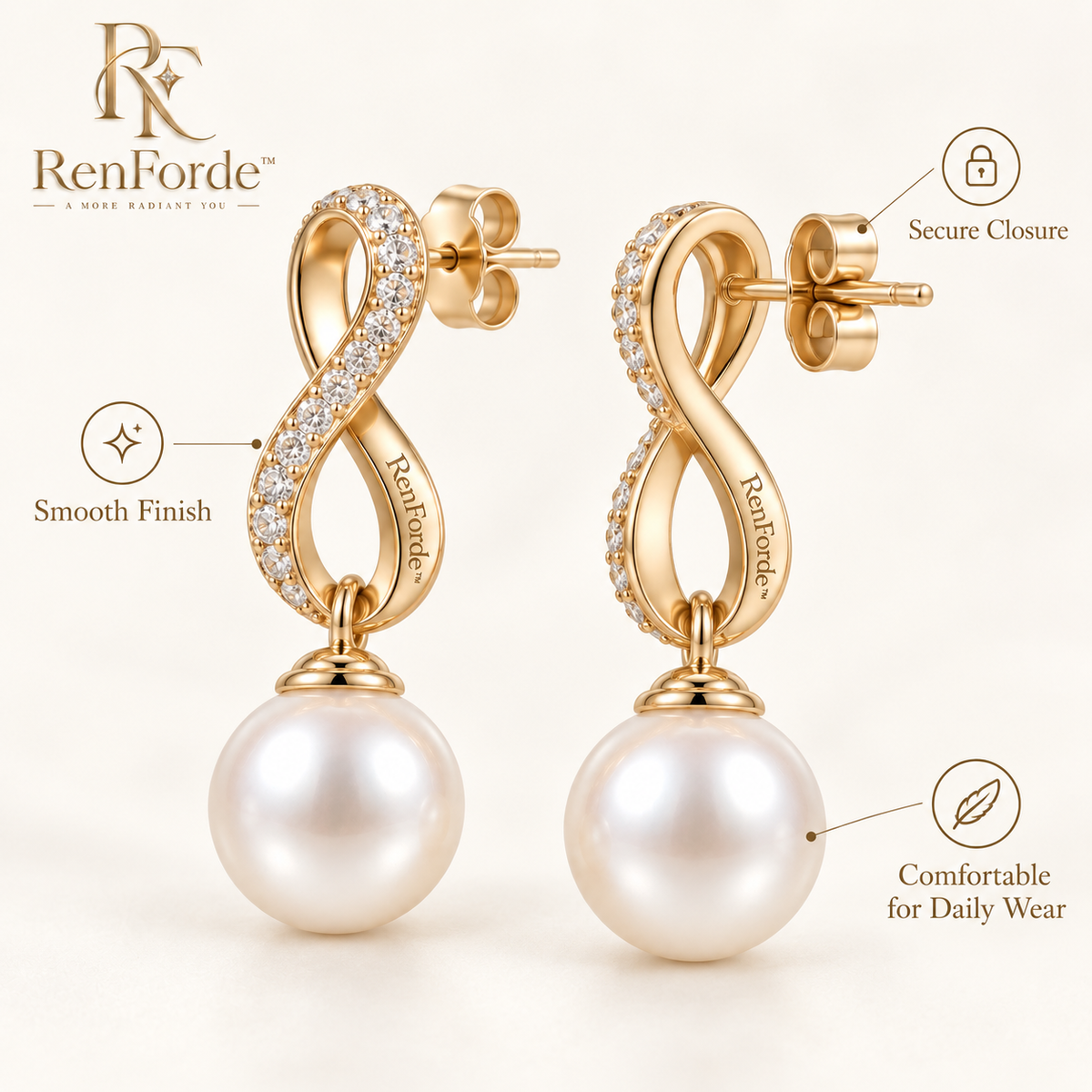 RenForde™ Luminous Pearl Drop Earrings – Elegant Classic Earrings for Everyday Wear, Weddings & Special Occasions