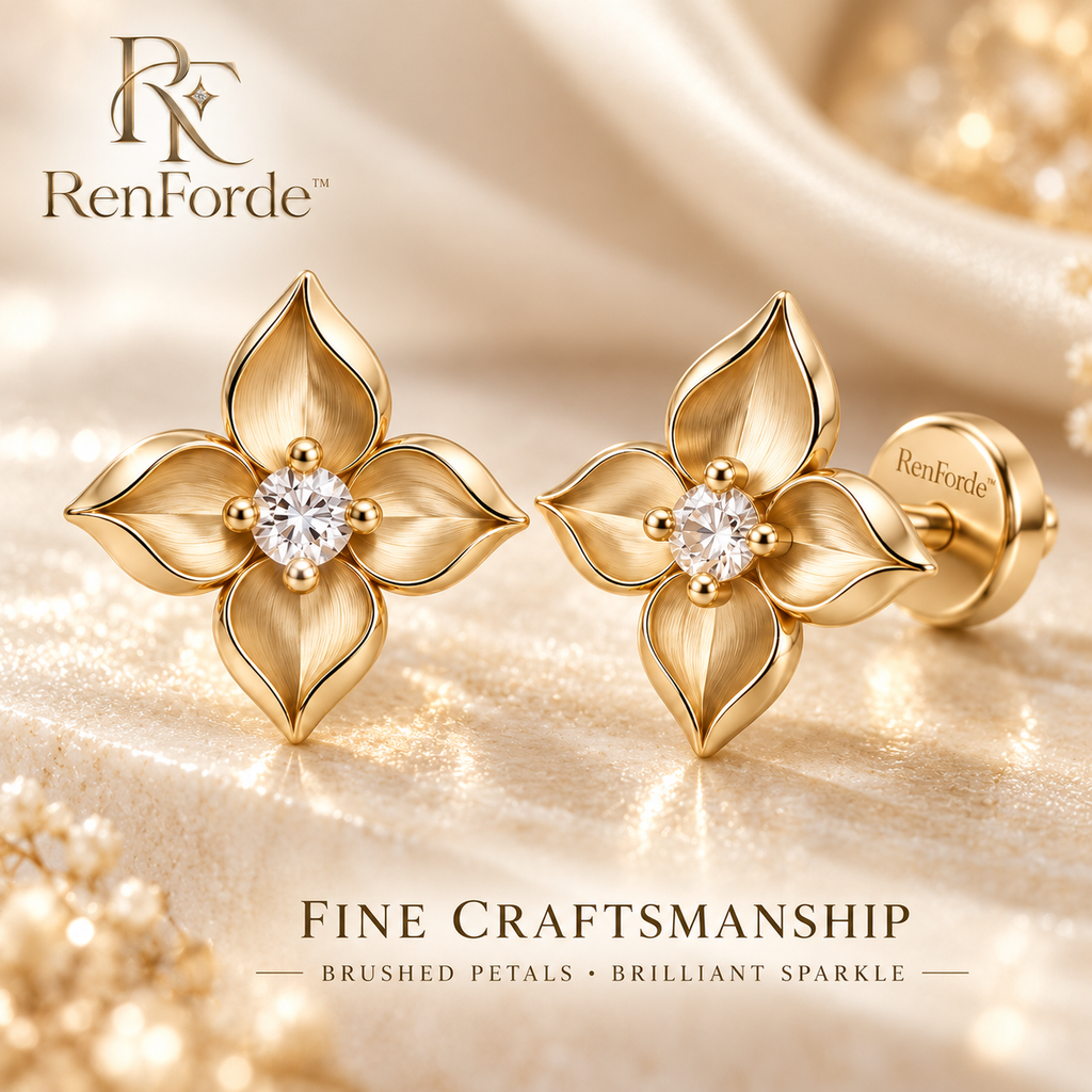 RenForde™ Radiant Halo Stud Earrings – Minimalist Light-Catching Earrings for Everyday Wear, Work & Gifting