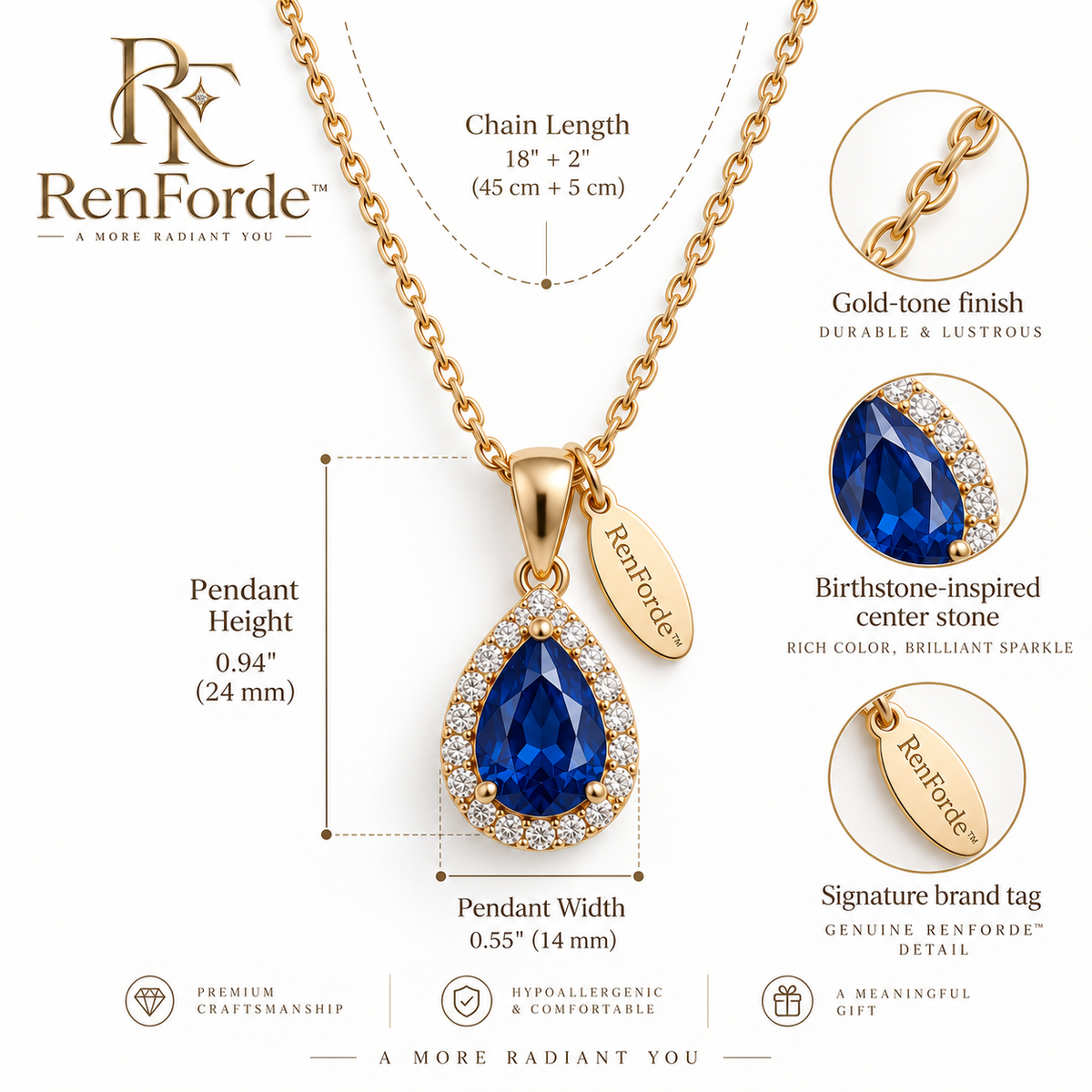 RenForde™ Birthstone Pendant Necklace – Personalized Month-Color Jewelry for Birthdays, Family Keepsakes & Meaningful Gifting