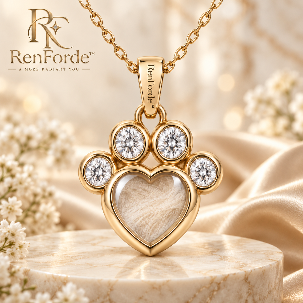RenForde™ Forever Paw Memorial Necklace – Meaningful Pet Remembrance Jewelry for Dogs, Cats & Beloved Companions