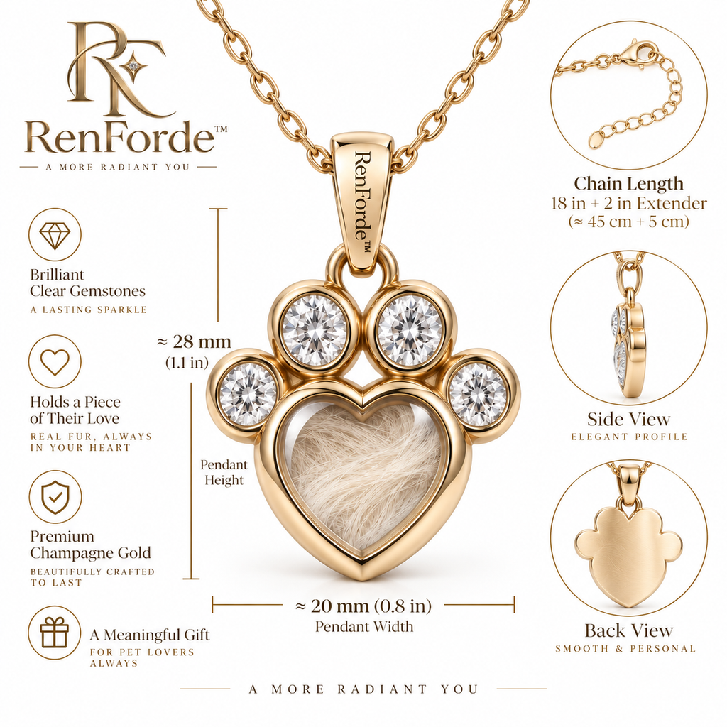 RenForde™ Forever Paw Memorial Necklace – Meaningful Pet Remembrance Jewelry for Dogs, Cats & Beloved Companions