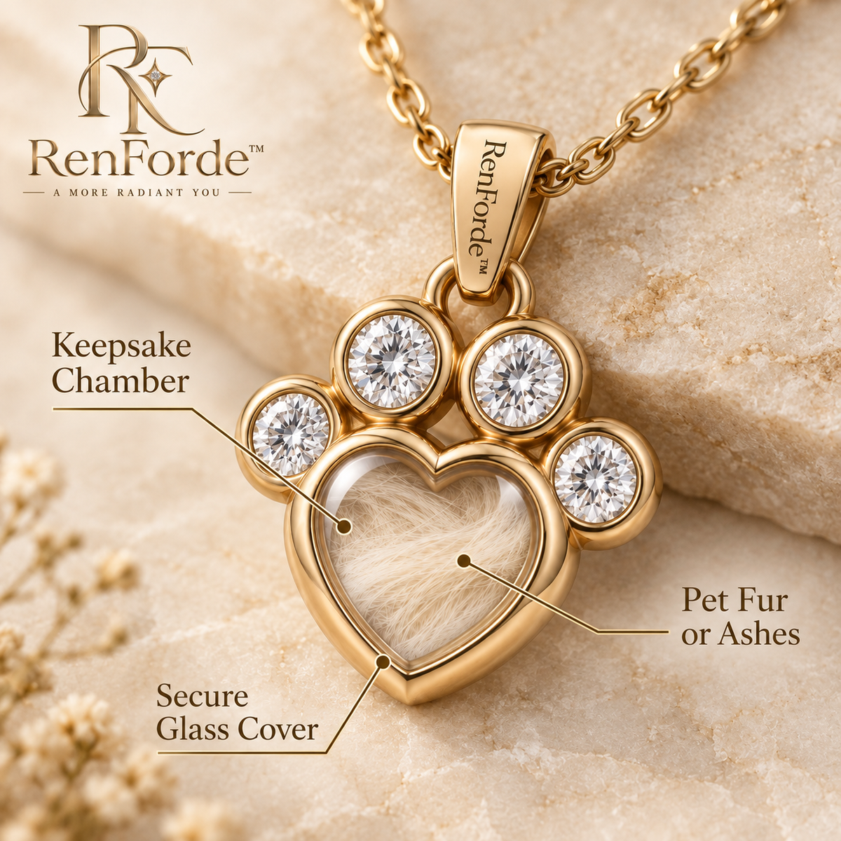 RenForde™ Forever Paw Memorial Necklace – Meaningful Pet Remembrance Jewelry for Dogs, Cats & Beloved Companions