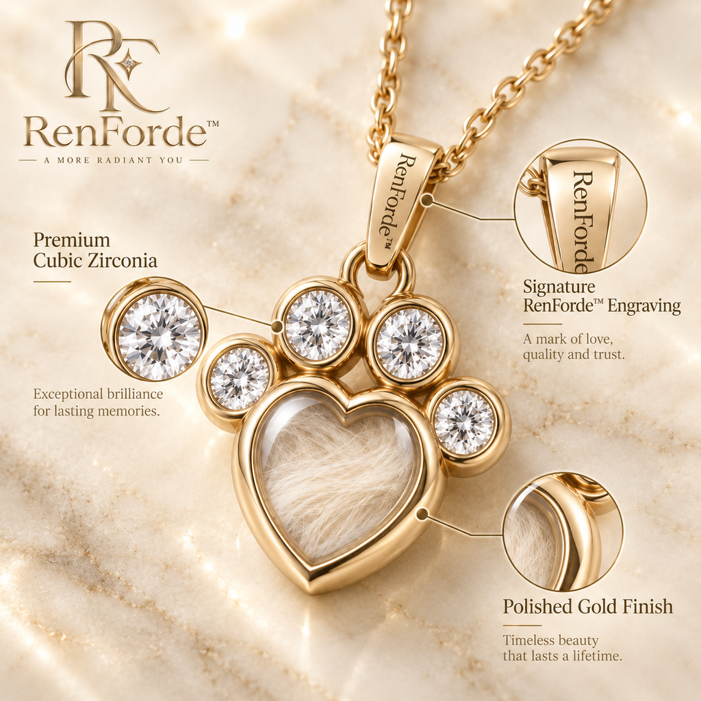 RenForde™ Forever Paw Memorial Necklace – Meaningful Pet Remembrance Jewelry for Dogs, Cats & Beloved Companions