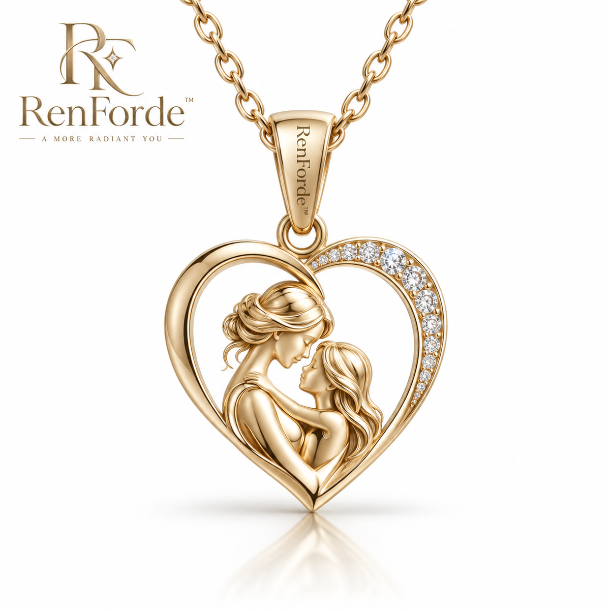 RenForde™ Always Connected Mother & Daughter Necklace – Interlocking Heart Pendant for Family Love, Birthdays & Meaningful Gifting