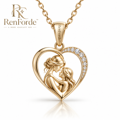 RenForde™ Always Connected Mother & Daughter Necklace – Interlocking Heart Pendant for Family Love, Birthdays & Meaningful Gifting