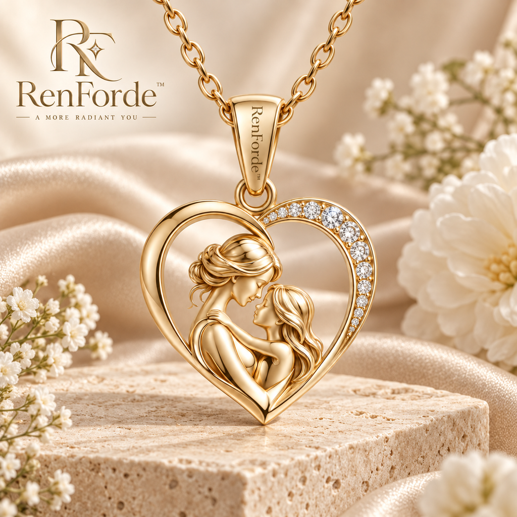RenForde™ Always Connected Mother & Daughter Necklace – Interlocking Heart Pendant for Family Love, Birthdays & Meaningful Gifting
