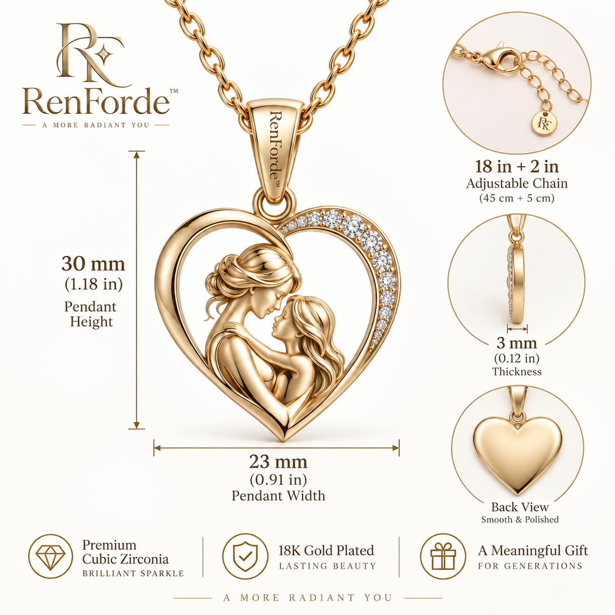 RenForde™ Always Connected Mother & Daughter Necklace – Interlocking Heart Pendant for Family Love, Birthdays & Meaningful Gifting