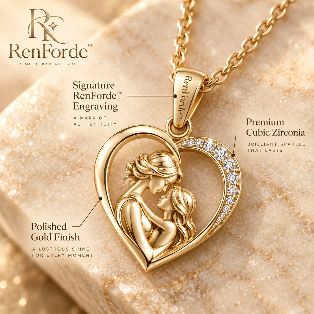 RenForde™ Always Connected Mother & Daughter Necklace – Interlocking Heart Pendant for Family Love, Birthdays & Meaningful Gifting