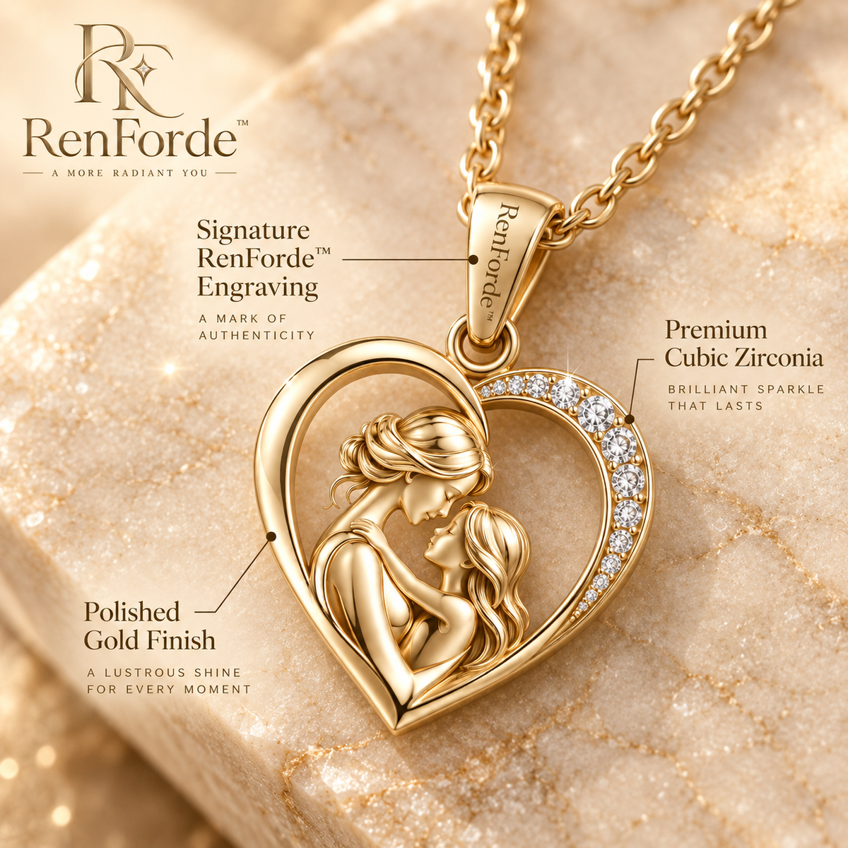 RenForde™ Always Connected Mother & Daughter Necklace – Interlocking Heart Pendant for Family Love, Birthdays & Meaningful Gifting