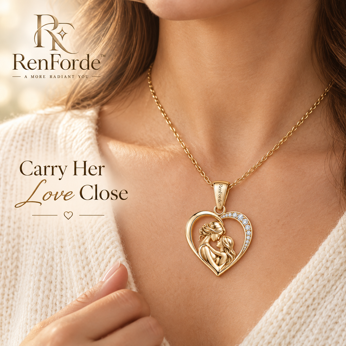 RenForde™ Always Connected Mother & Daughter Necklace – Interlocking Heart Pendant for Family Love, Birthdays & Meaningful Gifting