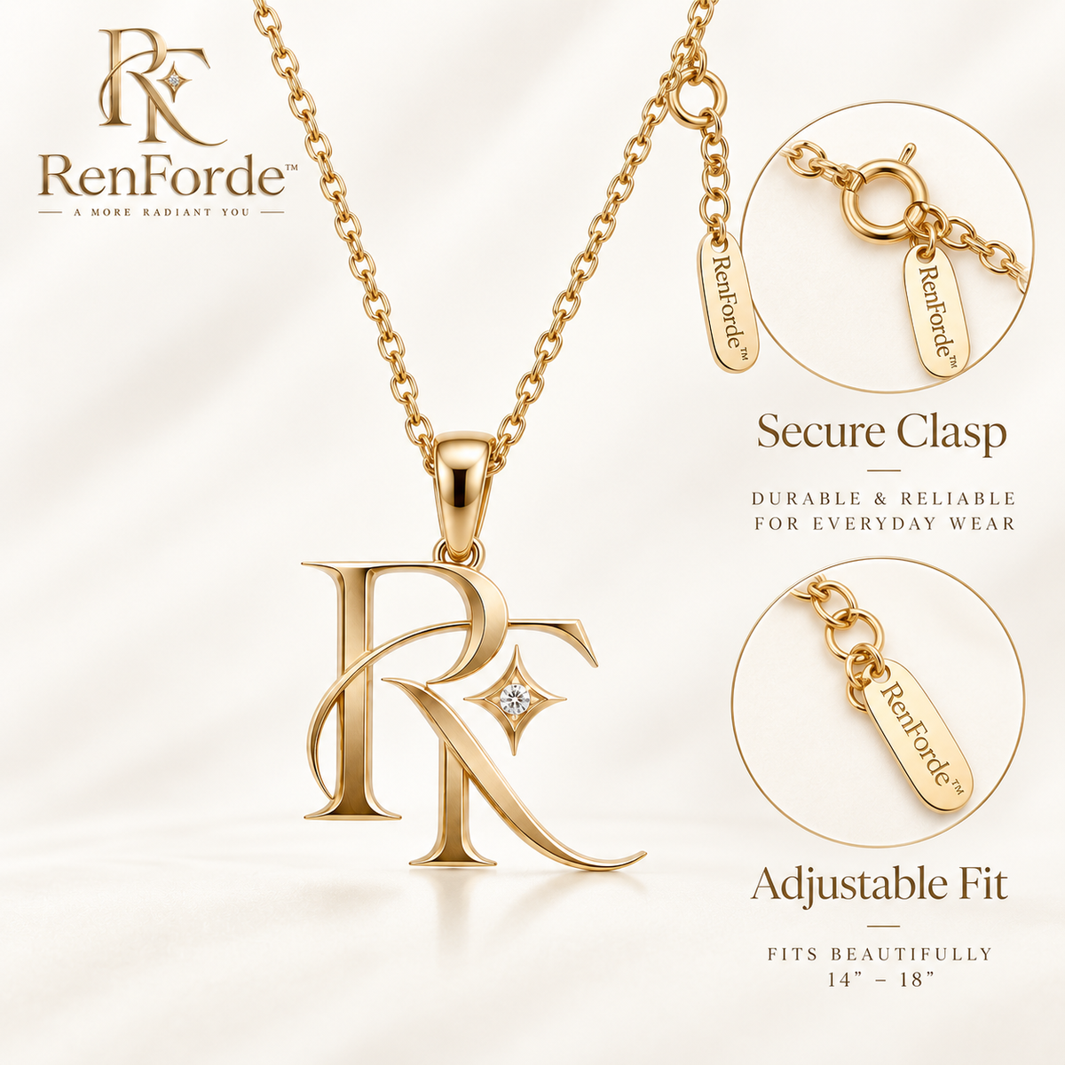 RenForde™ Initial Letter Pendant Necklace – Personalized Alphabet Jewelry for Everyday Wear & Meaningful Gifting