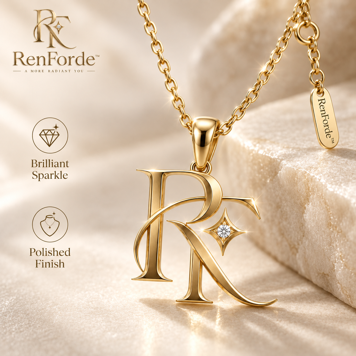 RenForde™ Initial Letter Pendant Necklace – Personalized Alphabet Jewelry for Everyday Wear & Meaningful Gifting