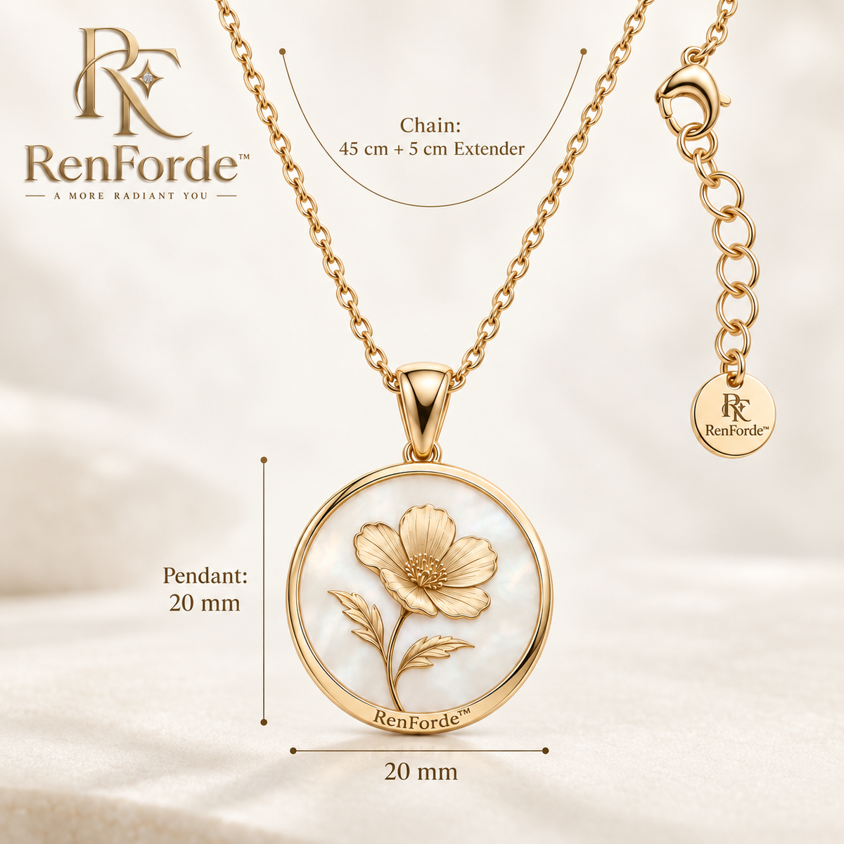 RenForde™ Birth Flower Pendant Necklace – Meaningful Botanical Jewelry Inspired by Your Birth Month