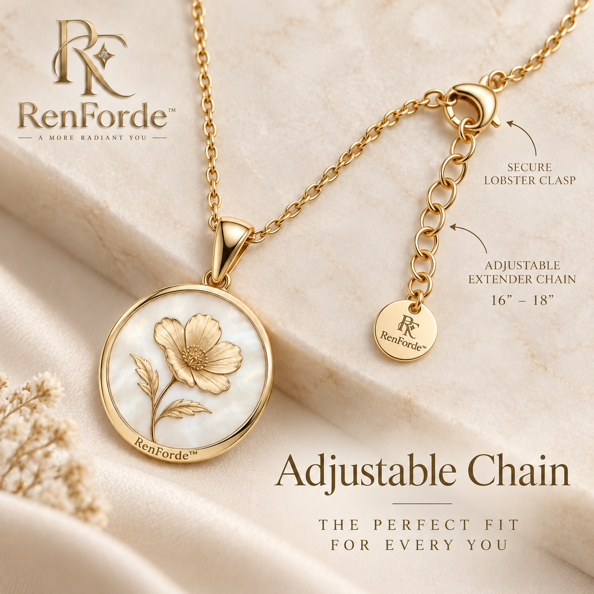 RenForde™ Birth Flower Pendant Necklace – Meaningful Botanical Jewelry Inspired by Your Birth Month
