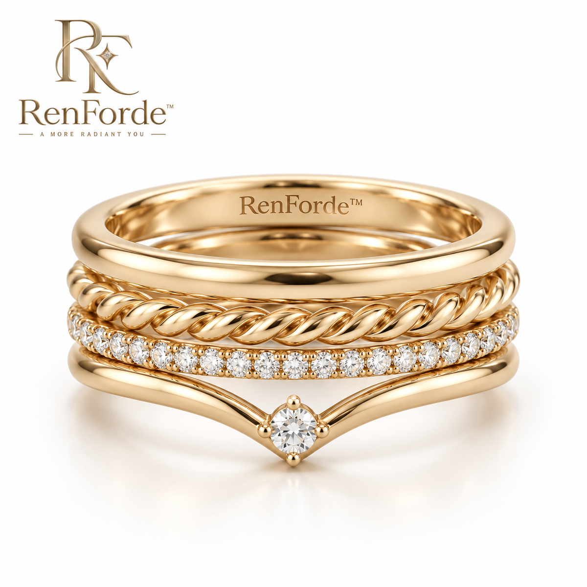 RenForde™ Modern Layered Stacking Ring Set – Minimalist Multi-Band Rings for Everyday Styling & Gifting