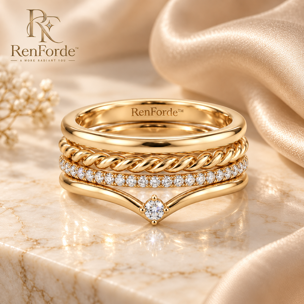 RenForde™ Modern Layered Stacking Ring Set – Minimalist Multi-Band Rings for Everyday Styling & Gifting