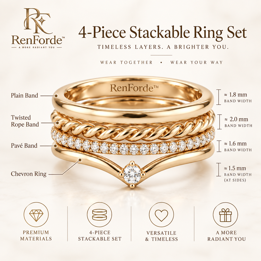 RenForde™ Modern Layered Stacking Ring Set – Minimalist Multi-Band Rings for Everyday Styling & Gifting