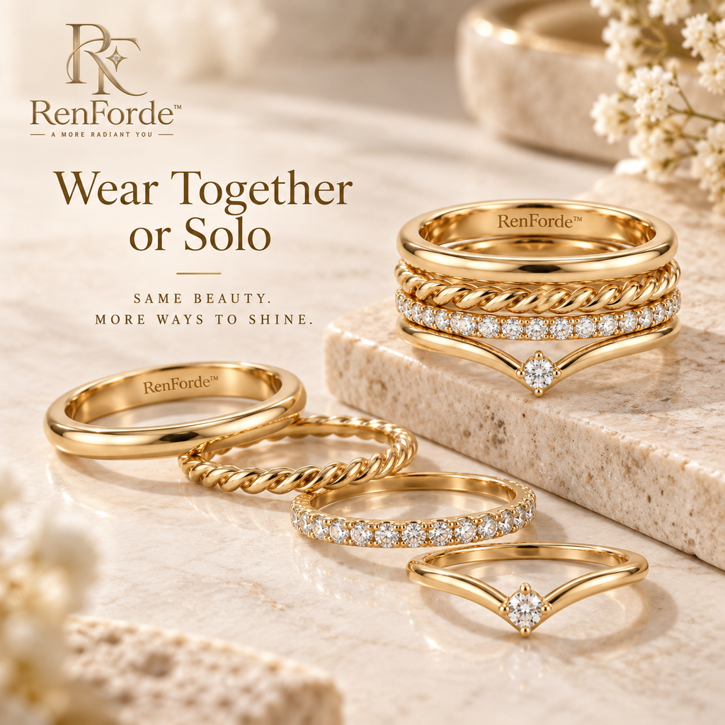 RenForde™ Modern Layered Stacking Ring Set – Minimalist Multi-Band Rings for Everyday Styling & Gifting