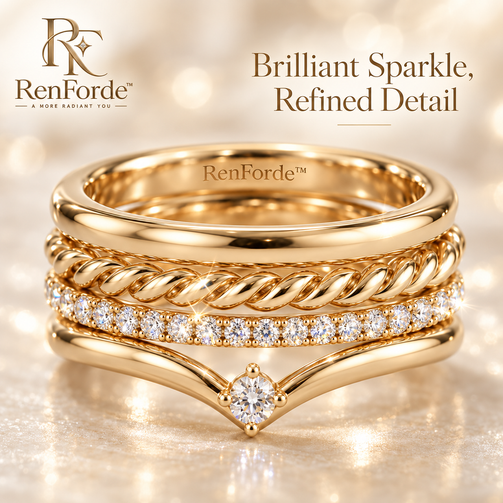 RenForde™ Modern Layered Stacking Ring Set – Minimalist Multi-Band Rings for Everyday Styling & Gifting