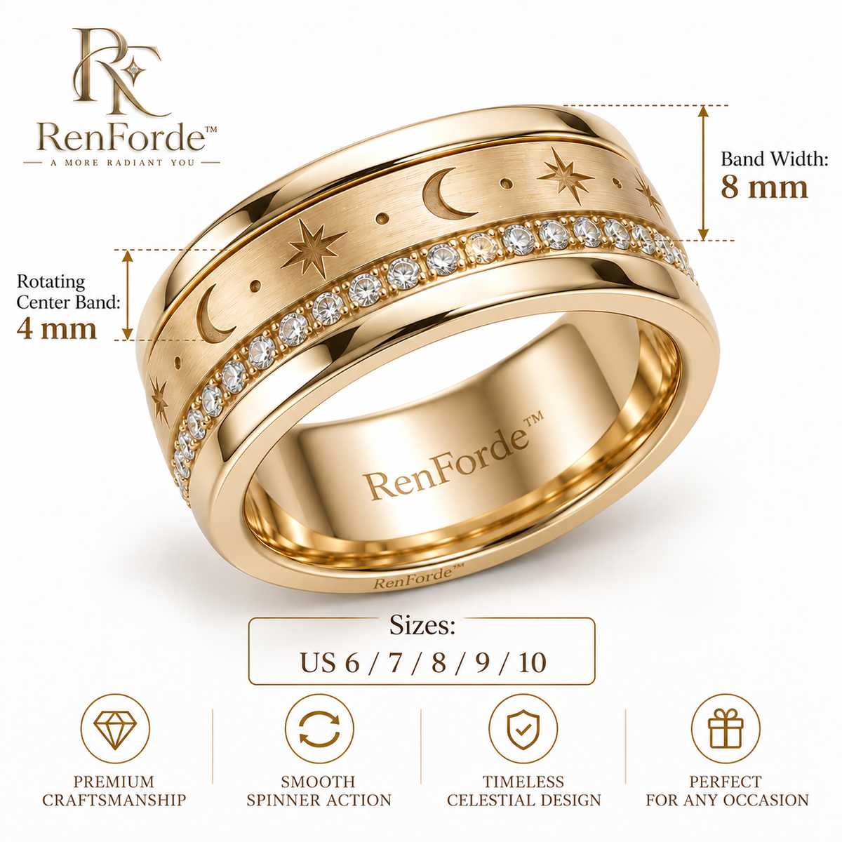RenForde™ Motion Spin Ring – Rotating Band Jewelry for Everyday Wear, Styling & Meaningful Gifting