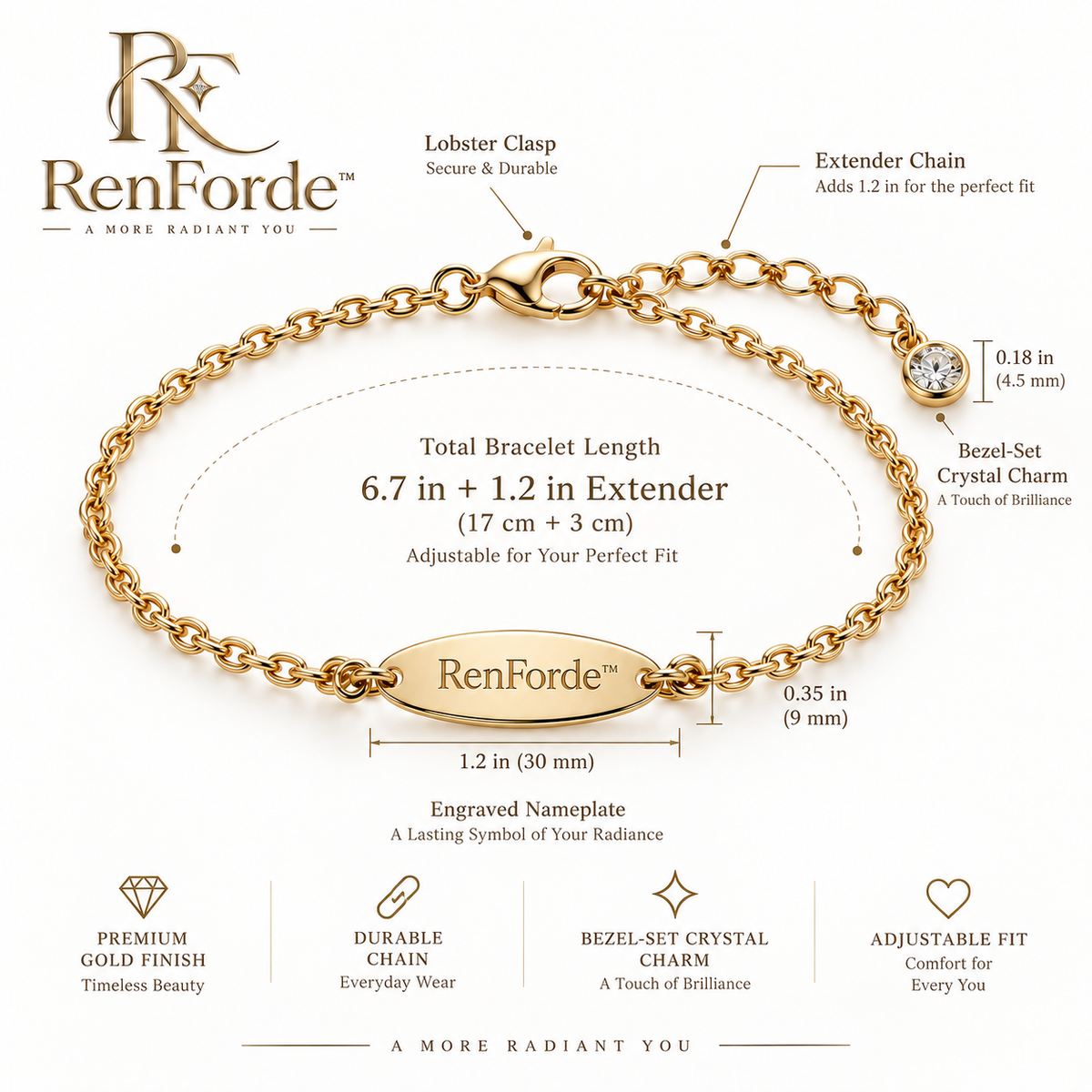 RenForde™ Modern Link Chain Bracelet – Polished Adjustable Bracelet for Everyday Wear, Layering & Gifting
